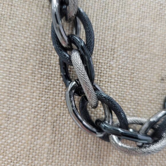 Gunmetal Necklace Black Silver Tone Thick Chunky Chain Link Fashion Statement - Picture 5 of 12